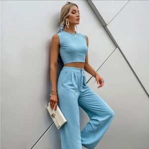 Two piece jumpsuit set in blue
